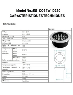 Spot Encastrable Sol 24W 220mm