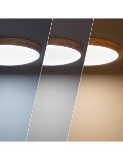 Plafonnier LED Rond Bois 36W CCT Sélectionnable Semi-Dari Ø500 mm