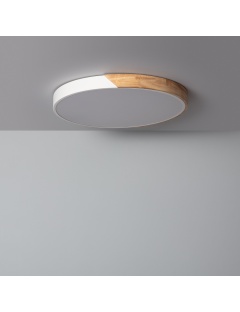 Plafonnier LED Rond Bois 36W CCT Sélectionnable Semi-Dari Ø500 mm